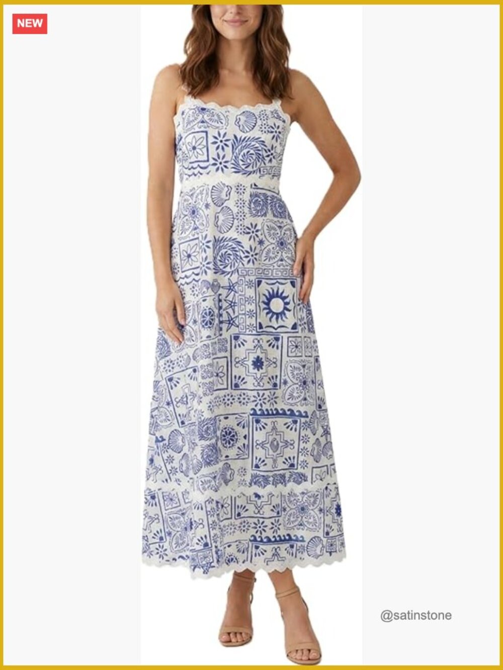 Classy Sleeveless Lemon Print Maxi Ric Rac Dress with Shirred Back - Picture 1 of 7